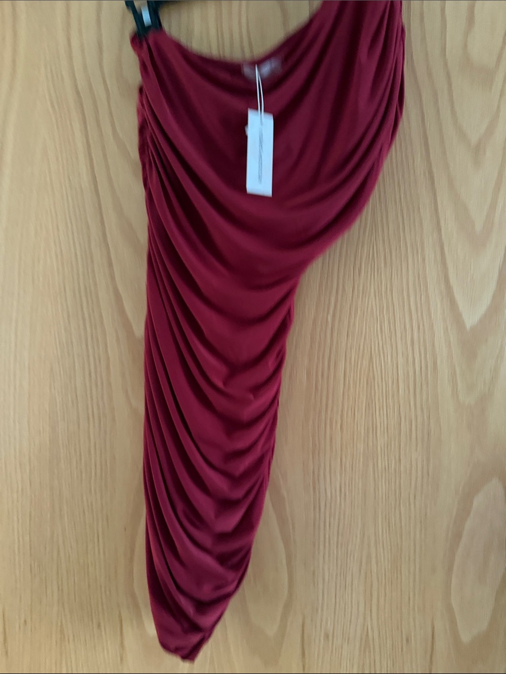 naked wardrobe One-Shoulder Draped Dress in Wine Red